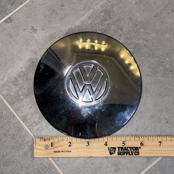 Vintage Volkswagen 6" Chrome Dog Dish Hubcap Center Cap VW Emblem - Picture 6 of 9